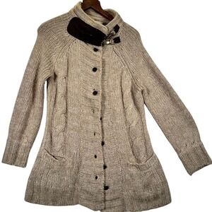 Soft Surroundings Sweater Cardigan Poncho Brown Suede Metal Accents Size M